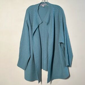 MODERN SOUL Wool Relaxed Fit Open Front Ribbed Blue Cottage/Career Cardigan 3X